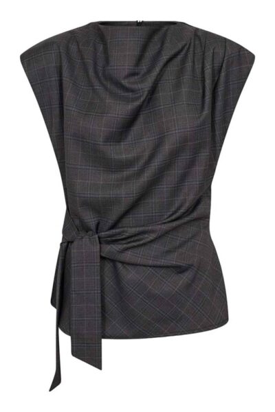 Elora check pleat top dark grey Co’Couture