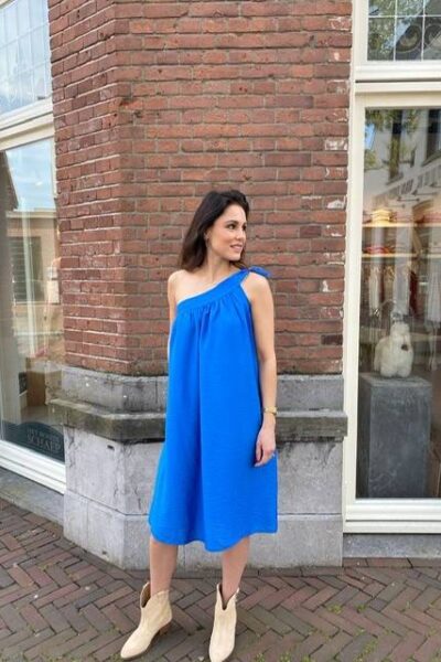 Callum asym midi dress new blue Co’Couture