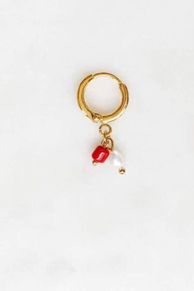 Earring red coral pearl By Nouck