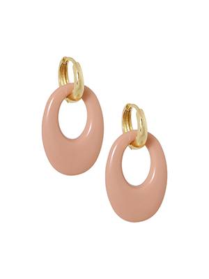 Oorringen met ovale hanger roze Ellen Beekmans