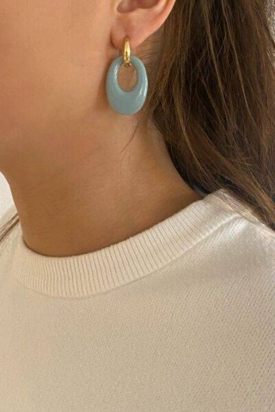 Oorringen met ovale hanger l-blauw Ellen Beekmans