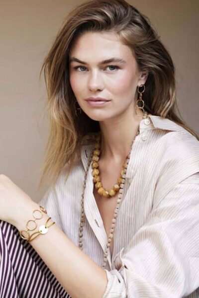 Organische gemstone ketting XL geel Ellen Beekmans
