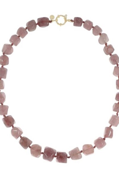 Organische gemstone ketting XL roze Ellen Beekmans