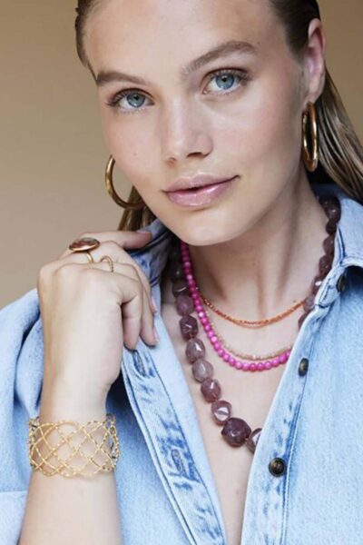 Organische gemstone ketting XL roze Ellen Beekmans