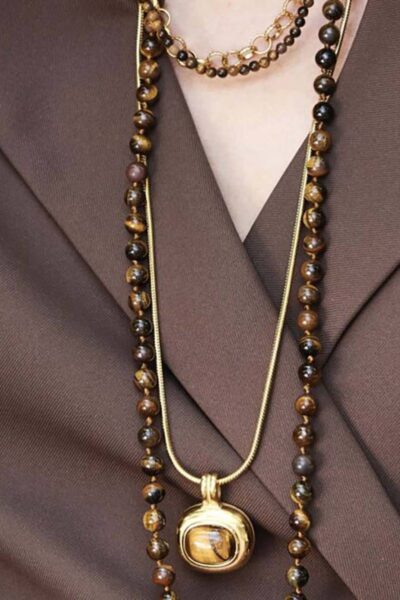 Ketting met gouden hanger/gemstone Ellen Beekmans