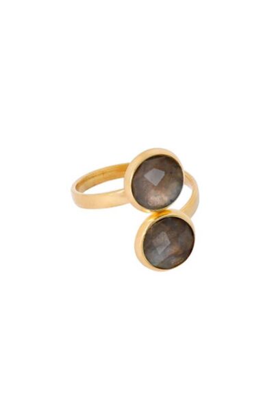 Vergulde ring met 2 gemstone cog.. Ellen Beekmans