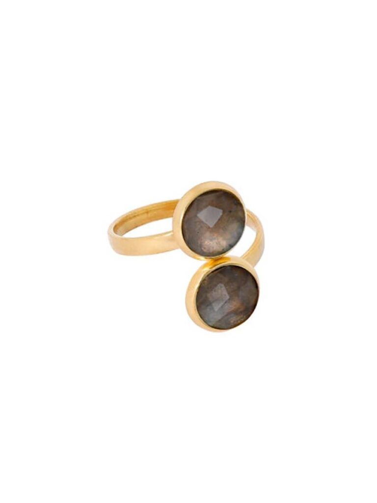 Vergulde ring met 2 gemstone cog.. Ellen Beekmans