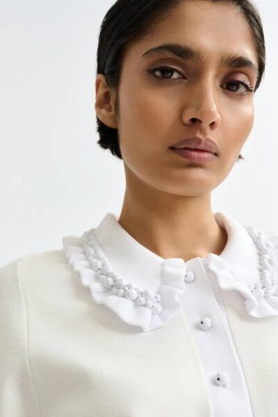 Jewelry embroidered knit polo white Essentiel