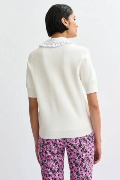 Jewelry embroidered knit polo white Essentiel