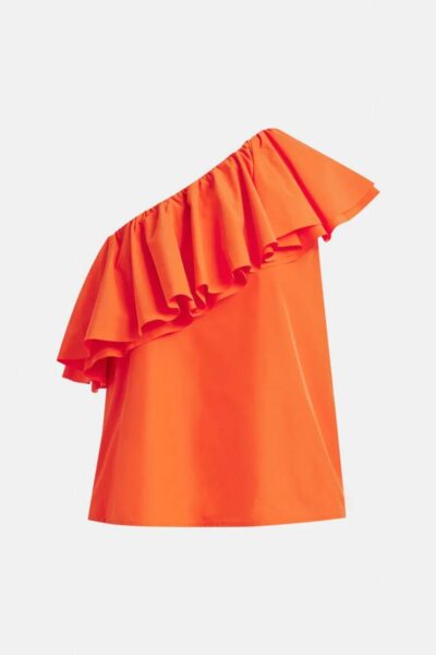 Jillian asym ruffle top fire glow Essentiel