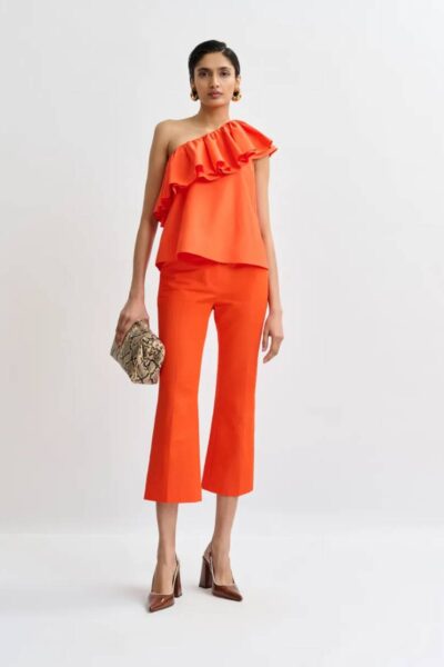Jillian asym ruffle top fire glow Essentiel