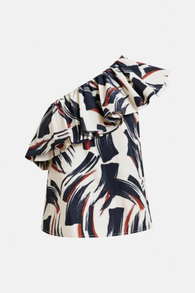 Jillian asym ruffle top C3 burned red Essentiel