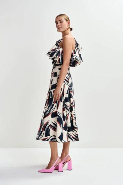 Jillian asym ruffle top C3 burned red Essentiel