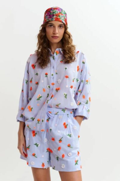 Jimena embroidered boxy shirt C3 nile Essentiel