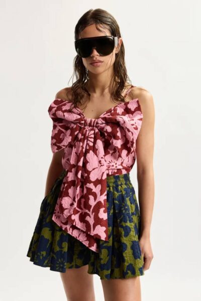 Jogs large bow babydoll top C3 plum Essentiel