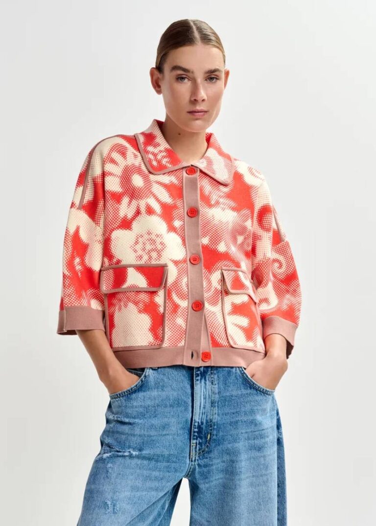 Joly printed knit jacket C2 orange Essentiel