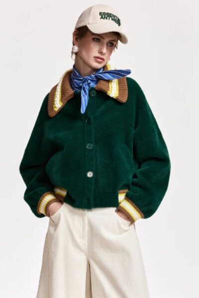 Kamore knit jacket with collar C1 forest Essentiel