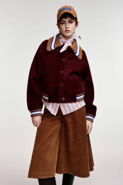 Kamore knit jacket with collar C2 wine Essentiel
