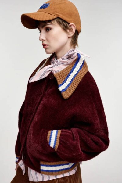 Kamore knit jacket with collar C2 wine Essentiel