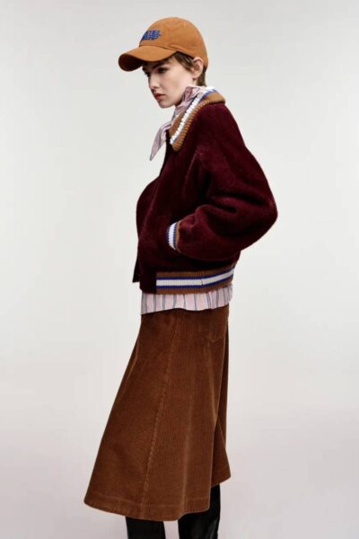 Kamore knit jacket with collar C2 wine Essentiel