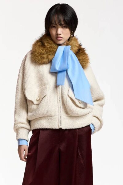 Kanada knitted jacket with faux o-white Essentiel