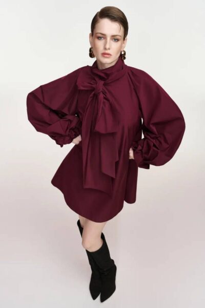Khai pussy bow tie minidress wine not Essentiel