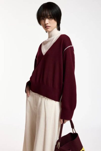 Koli bicolor knit pullover C1 wine not Essentiel