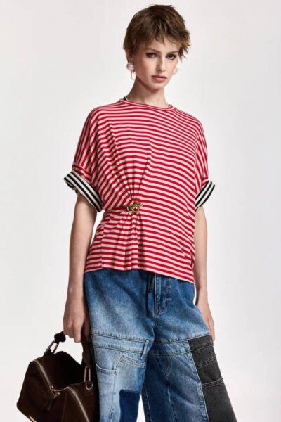 Kriss striped t-shirt w-brooch C4 fire Essentiel
