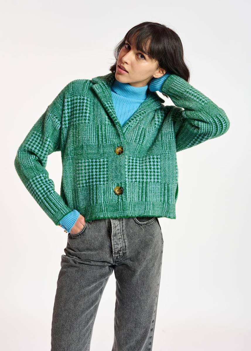 Check knitted jacket Combo2 june bug Essentiel