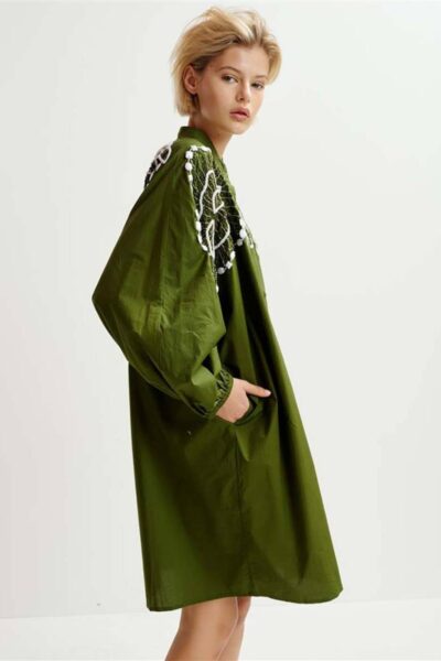 Hanana embellished shirt dress green Essentiel