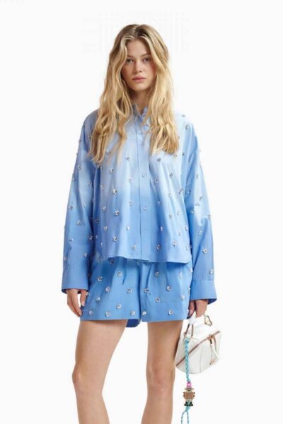 Harkansas embellished shirt C2 aqua blue Essentiel