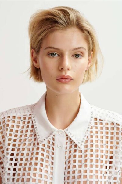 Harness sequin mesh shirt white Essentiel