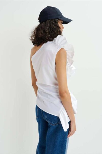 Haven asymmetric ruffle top white Essentiel