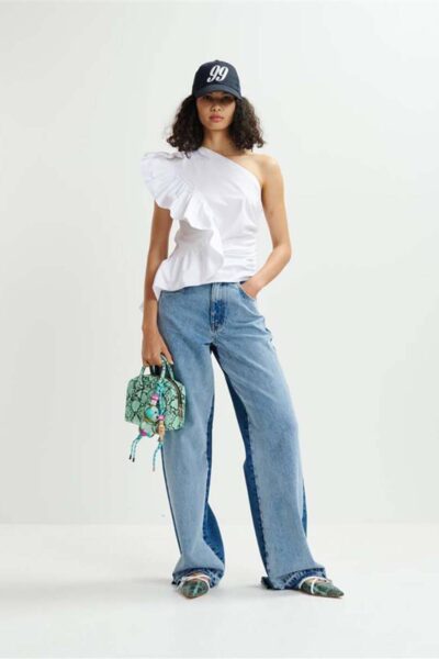 Haven asymmetric ruffle top white Essentiel