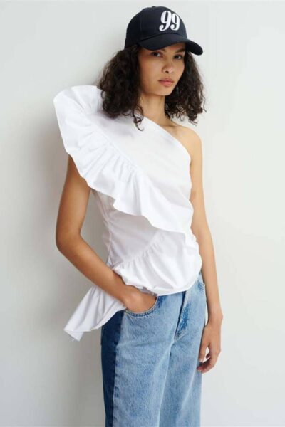 Haven asymmetric ruffle top white Essentiel