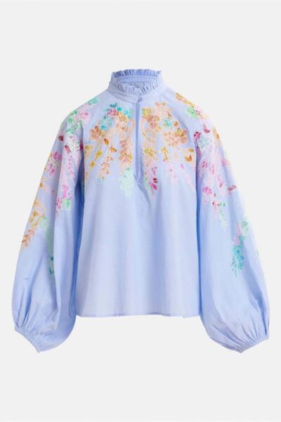 Hitrus appliqued detail top aqua blue Essentiel