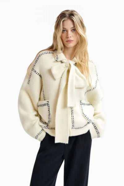 Hoops cardigan with bow sour cream Essentiel