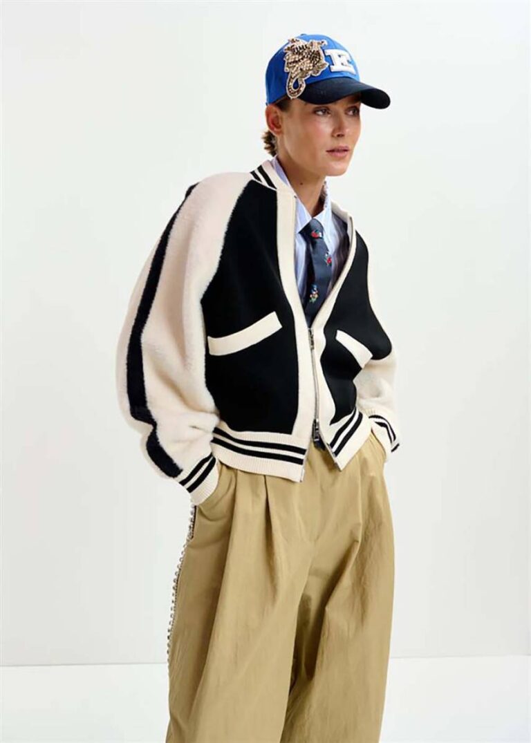 Idol knitted bicolour jacket C1 black Essentiel