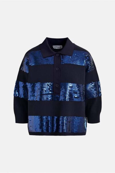 Illuminati striped sequin polo C2 navy Essentiel