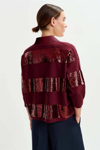 Illuminati striped sequin polo C3 mauve Essentiel