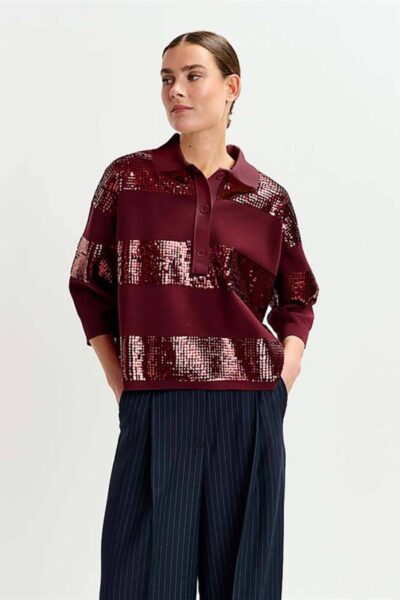 Illuminati striped sequin polo C3 mauve Essentiel