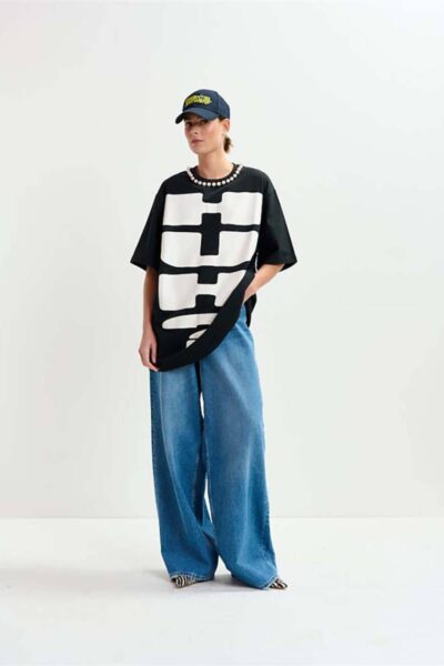 Ipop beads print t-shirt black Essentiel