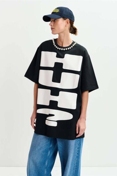 Ipop beads print t-shirt black Essentiel