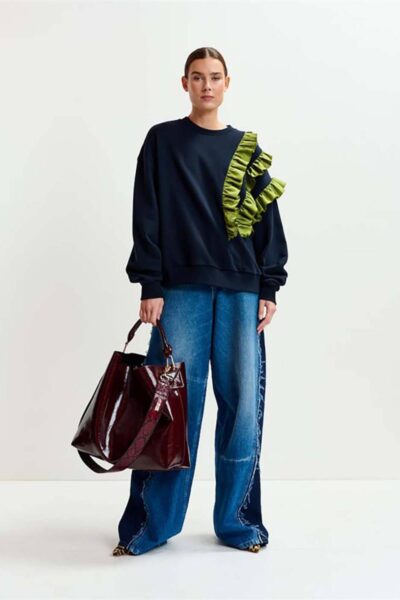 Iwave sweatshirt wirh frills C2 navy Essentiel