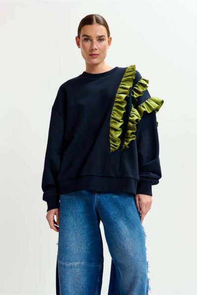 Iwave sweatshirt wirh frills C2 navy Essentiel
