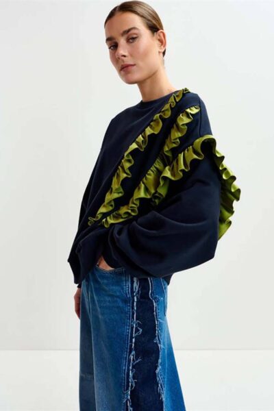 Iwave sweatshirt wirh frills C2 navy Essentiel