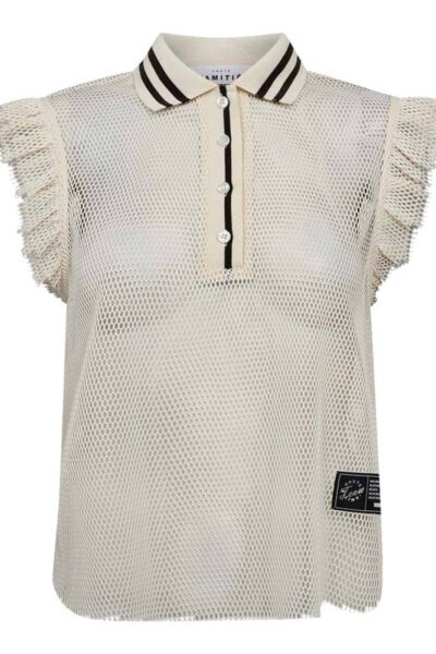 Net frill polo top off white Haute L’Amitie
