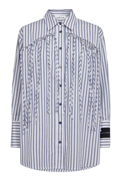 Striped fringe shirt blue/white Haute L’Amitie