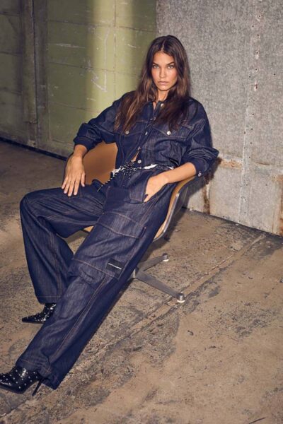 Denim cargo pull tall trouser dark Haute L’Amitie