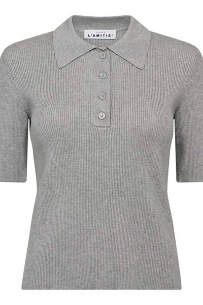 Piccolo ss polo rib knit light grey Haute L’Amitie